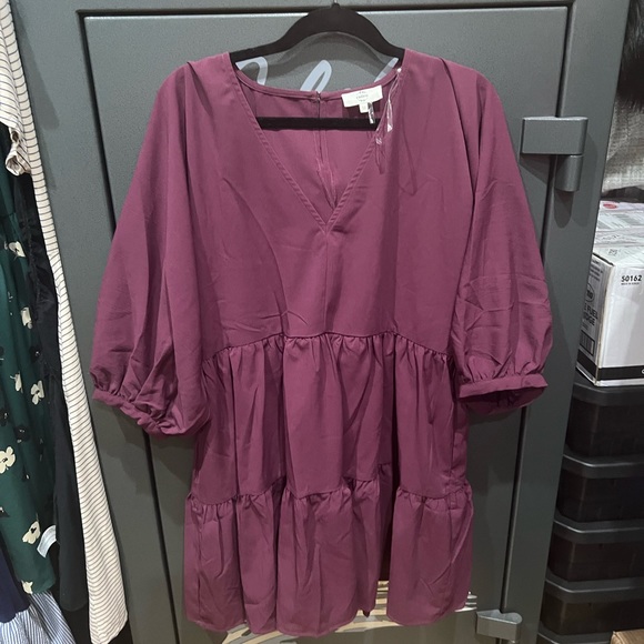 PRETTY IN PLUM TIERED BABYDOLL DRESS - - Picture 2 of 2